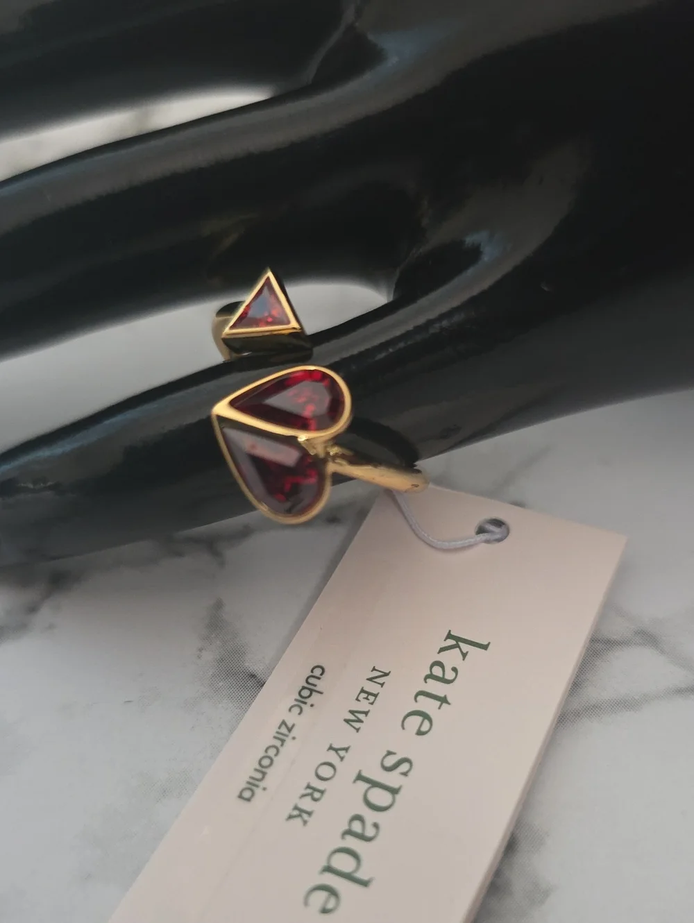 Kate Spade Gold Ring with Red Heart & Triangle Stones
